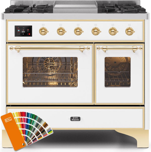 ILVE 40" Majestic II Dual Fuel Range with 6 Sealed Burners and Griddle - 3.82 cu. ft. Oven - Brass Trim in Custom RAL Color (UMD10FDNS3RALG)