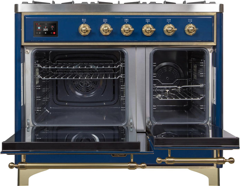 ILVE 40" Majestic II Dual Fuel Range with 6 Sealed Burners and Griddle - 3.82 cu. ft. Oven - Brass Trim in Midnight Blue (UMD10FDNS3MBG)