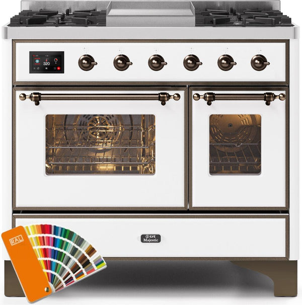 ILVE 40" Majestic II Dual Fuel Range with 6 Sealed Burners and Griddle - 3.82 cu. ft. Oven - Bronze Trim in Custom RAL Color (UMD10FDNS3RALB)