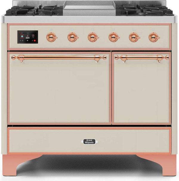 ILVE 40" Majestic II Dual Fuel Range with 6 Sealed Burners and Griddle - 3.82 cu. ft. Oven - Copper Trim in Antique White (UMD10FDQNS3AWP)