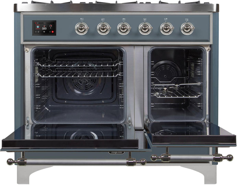 ILVE 40" Majestic II Dual Fuel Range with 6 Sealed Burners and Griddle - 3.82 cu. ft. Oven - in Grey Blue with Chrome Trim (UMD10FDNS3BGC)