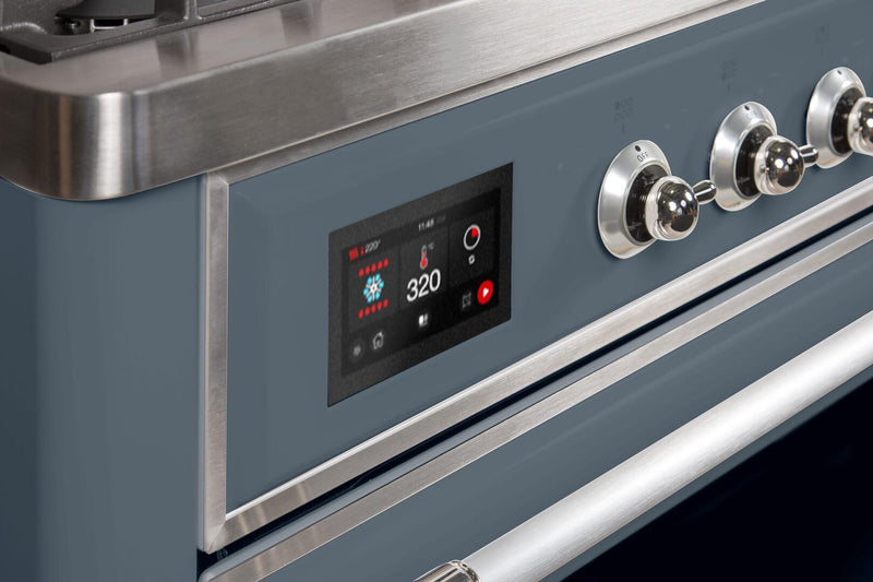 ILVE 40" Majestic II Dual Fuel Range with 6 Sealed Burners and Griddle - 3.82 cu. ft. Oven - in Grey Blue with Chrome Trim (UMD10FDNS3BGC)