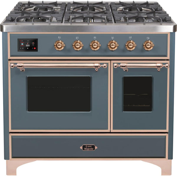 ILVE 40" Majestic II Dual Fuel Range with 6 Sealed Burners and Griddle - 3.82 cu. ft. Oven - in Grey Blue with Copper Trim (UMD10FDNS3BGP)