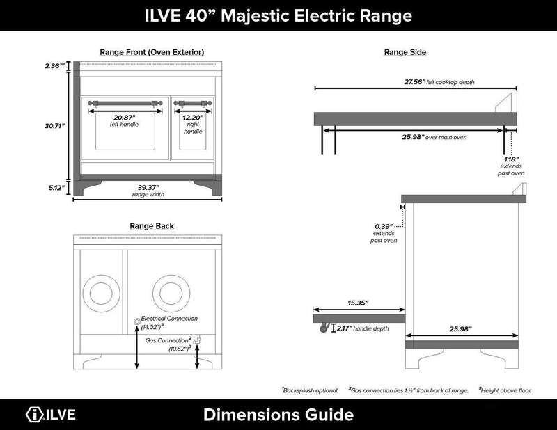 ILVE 40" Majestic II induction Range with 6 Elements - 3.82 cu. ft. Oven - Brass Trim in Glossy Black (UMDI10NS3BKG)