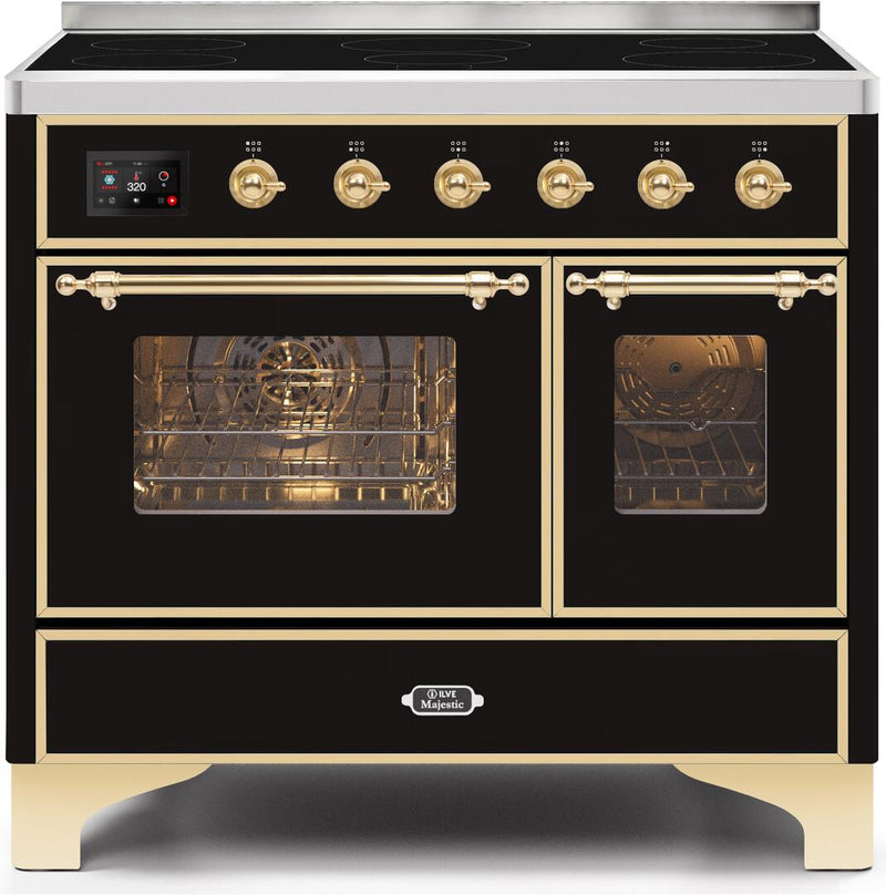 ILVE 40" Majestic II induction Range with 6 Elements - 3.82 cu. ft. Oven - Brass Trim in Glossy Black (UMDI10NS3BKG)