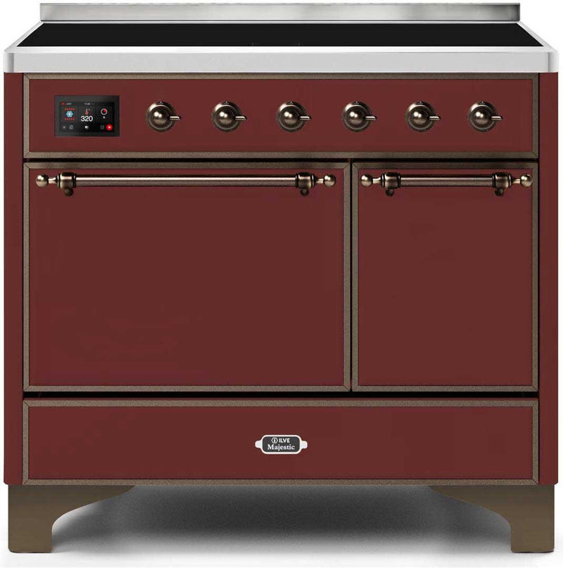 ILVE 40" Majestic II induction Range with 6 Elements - Dual Oven - TFT Control Display in Burgundy (UMDI10QNS3BUB)