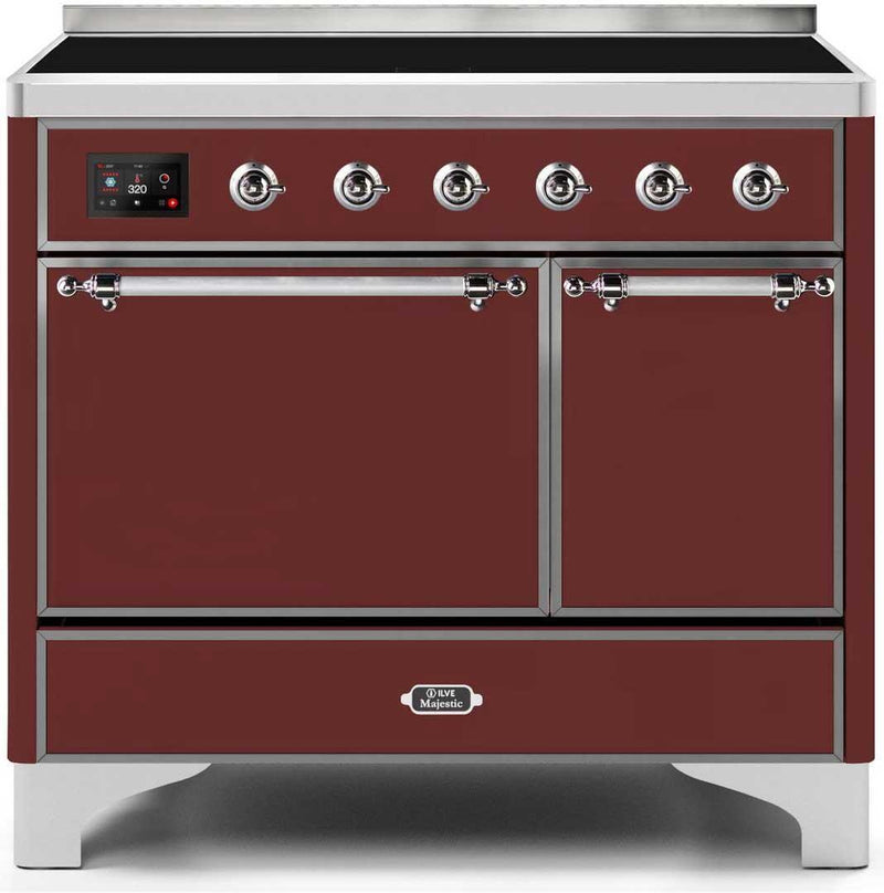 ILVE 40" Majestic II induction Range with 6 Elements - Dual Oven - TFT Control Display in Burgundy (UMDI10QNS3BUC)