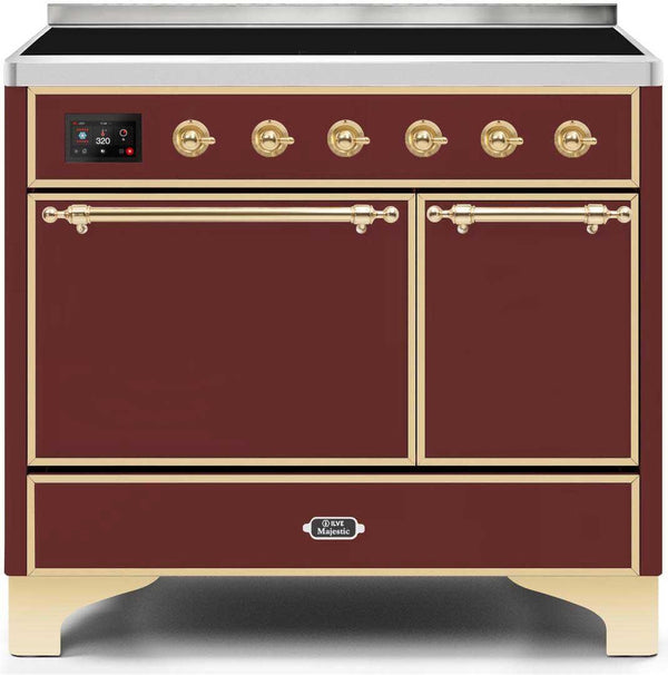 ILVE 40" Majestic II induction Range with 6 Elements - Dual Oven - TFT Control Display in Burgundy (UMDI10QNS3BUG)