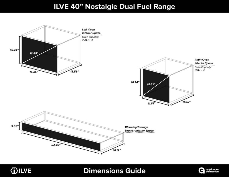 ILVE 40" Nostalgie - Dual Fuel Range with 5 Sealed Brass Burners - 3.55 cu. ft. Oven - Griddle with Brass Trim in Antique White (UPDN100FDMPA)