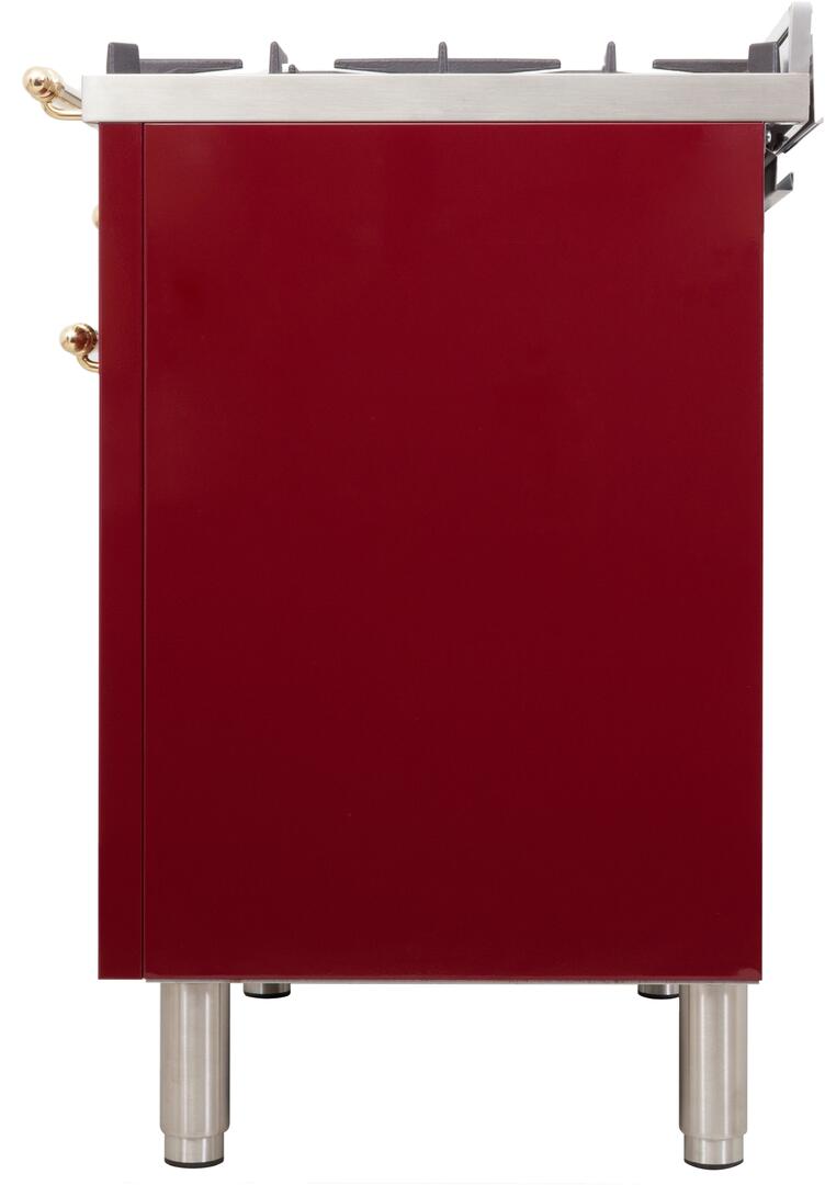 ILVE 40" Nostalgie - Dual Fuel Range with 5 Sealed Brass Burners - 3.55 cu. ft. Oven - Griddle with Brass Trim in Burgundy (UPDN100FDMPRB)