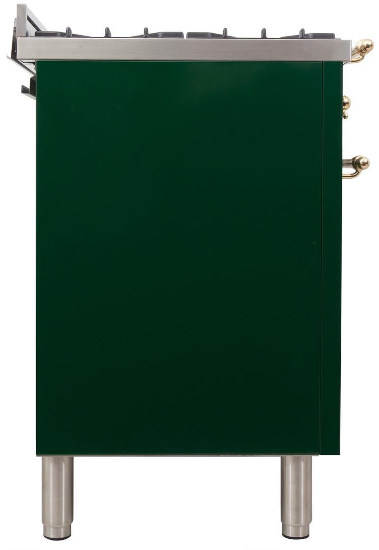 ILVE 40" Nostalgie - Dual Fuel Range with 5 Sealed Brass Burners - 3.55 cu. ft. Oven - Griddle with Brass Trim in Emerald Green (UPDN100FDMPVS)