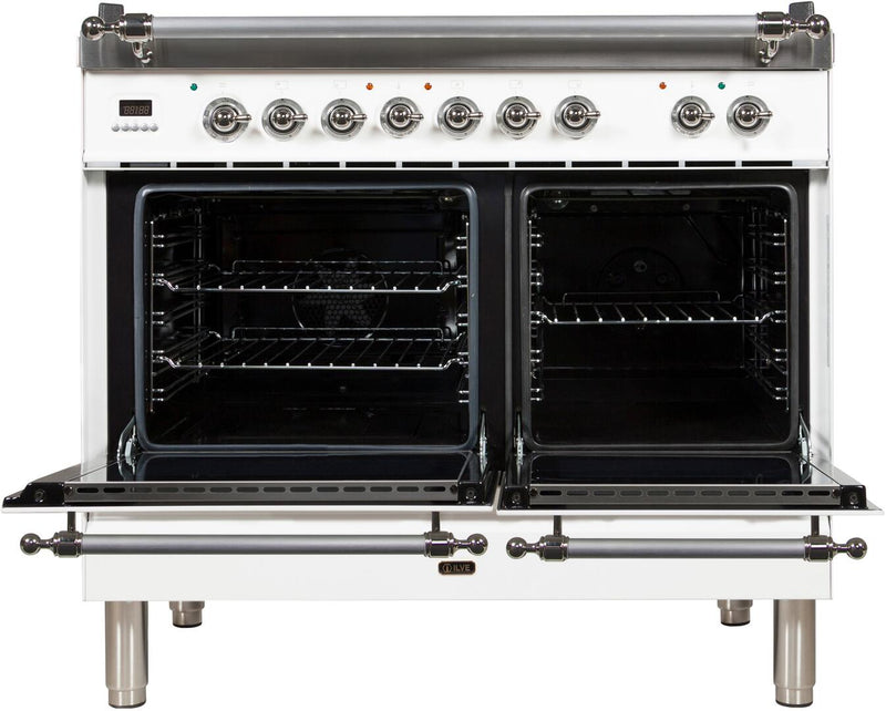 ILVE 40" Nostalgie - Dual Fuel Range with 5 Sealed Brass Burners - 3.55 cu. ft. Oven - Griddle with Chrome Trim in White (UPDN100FDMPBX)