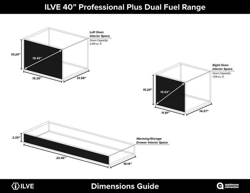 ILVE 40" Professional Plus - Dual Fuel Range with 2 Ovens - 6 Sealed Burners - 4 cu. ft. Oven in Matte Graphite (UPDW1006DMPM)