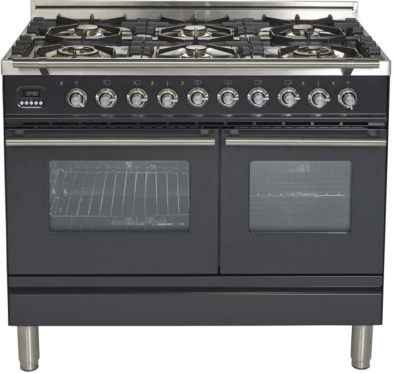 ILVE 40" Professional Plus - Dual Fuel Range with 2 Ovens - 6 Sealed Burners - 4 cu. ft. Oven in Matte Graphite (UPDW1006DMPM)