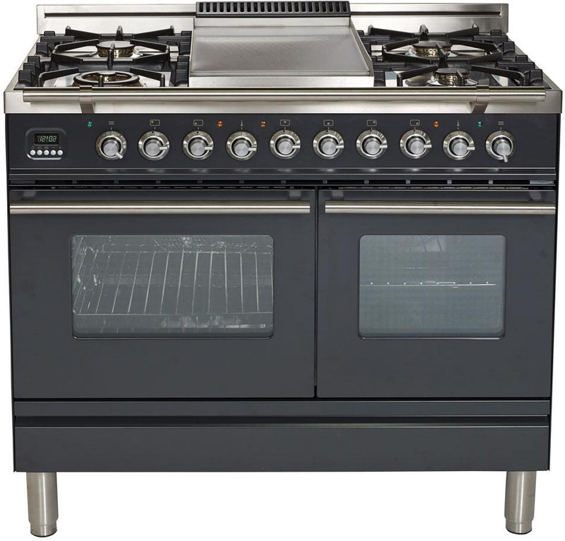 ILVE 40" Professional Plus - Dual Fuel Range with Griddle - 2 Ovens - 4 Sealed Burners - 4 cu. ft. Oven in Matte Graphite (UPDW100FDMPM)