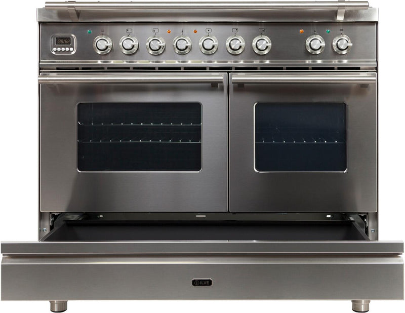 ILVE 40" Professional Plus - Dual Fuel Range with Griddle - 2 Ovens - 4 Sealed Burners - 4 cu. ft. Oven in Stainless Steel (UPDW100FDMPI)