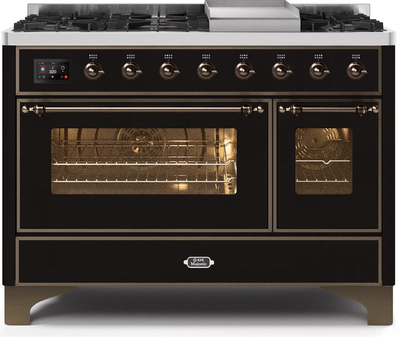 ILVE 48" Majestic II Dual Fuel Range with 8 Burners and Griddle - 5.02 cu. ft. Oven - 48" Majestic II Dual Fu (UM12FDNS3BKB)