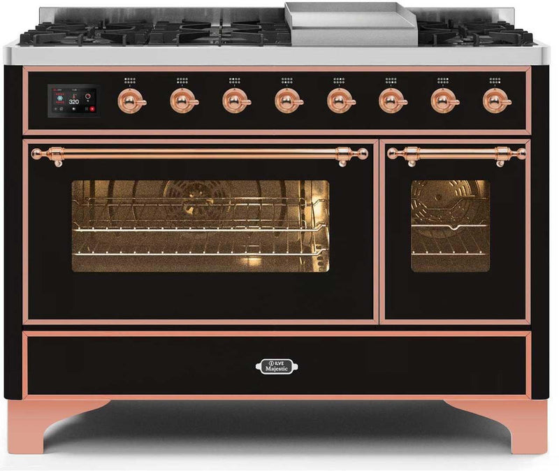 ILVE 48" Majestic II Dual Fuel Range with 8 Burners and Griddle - 5.02 cu. ft. Oven - 48" Majestic II Dual Fu (UM12FDNS3BKP)