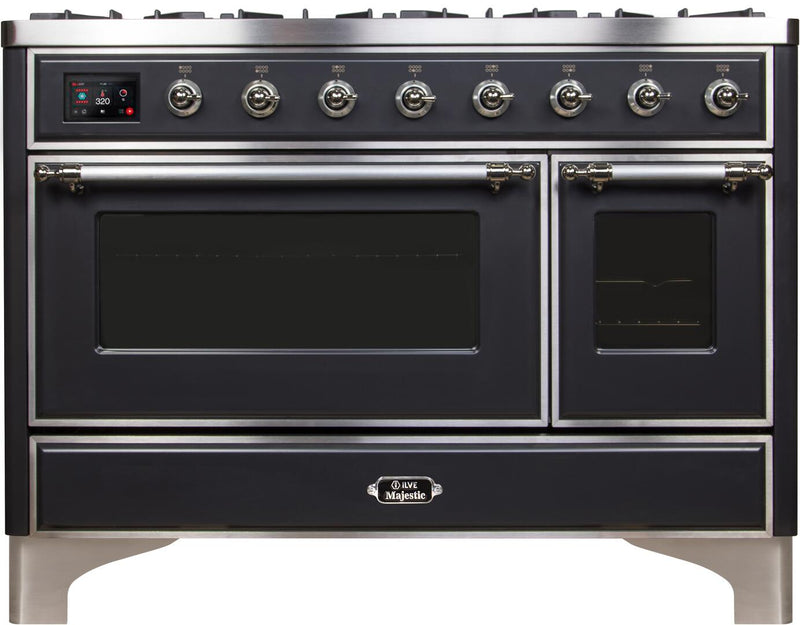 ILVE 48" Majestic II Dual Fuel Range with 8 Burners and Griddle - 5.02 cu. ft. Oven - Chrome Trim in Matte Graphite (UM12FDNS3MGC)