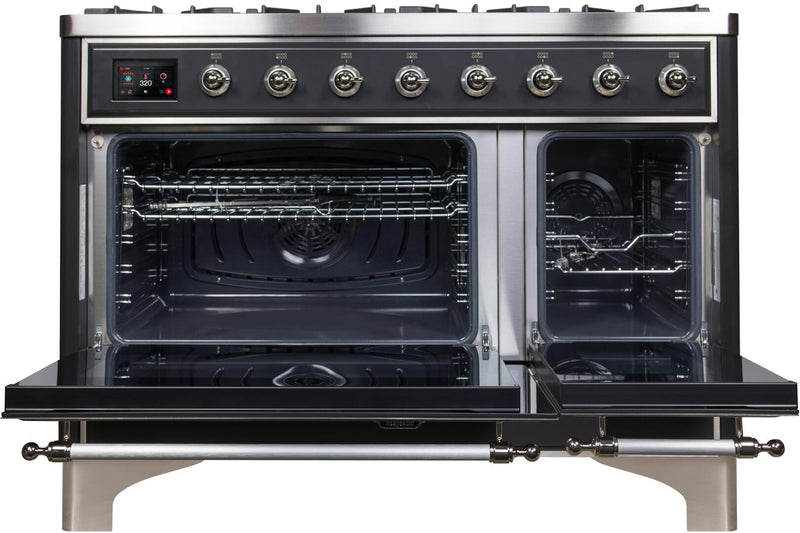 ILVE 48" Majestic II Dual Fuel Range with 8 Burners and Griddle - 5.02 cu. ft. Oven - Chrome Trim in Matte Graphite (UM12FDNS3MGC)