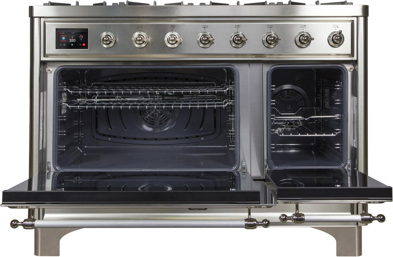 ILVE 48" Majestic II Dual Fuel Range with 8 Burners and Griddle - 5.02 cu. ft. Oven - Chrome Trim in Stainless Steel (UM12FDNS3SSC)