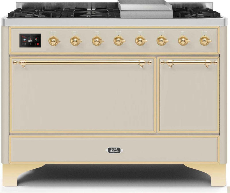 ILVE 48" Majestic II Dual Fuel Range with 8 Sealed Brass Burners and Griddle - 5.62 cu. ft. Oven - Brass (UM12FDQNS3AWG)