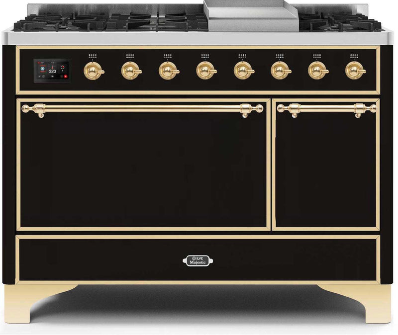 ILVE 48" Majestic II Dual Fuel Range with 8 Sealed Brass Burners and Griddle - 5.62 cu. ft. Oven - Brass (UM12FDQNS3BKG)