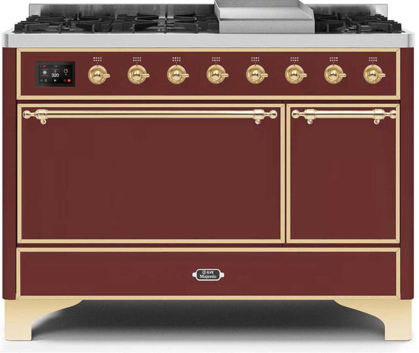 ILVE 48" Majestic II Dual Fuel Range with 8 Sealed Brass Burners and Griddle - 5.62 cu. ft. Oven - Brass (UM12FDQNS3BUG)