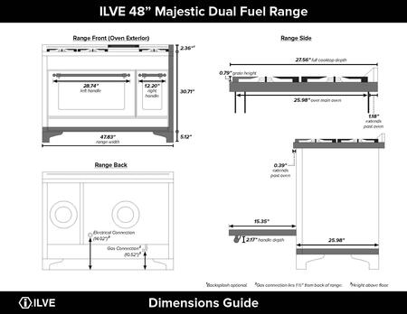 ILVE 48" Majestic II Dual Fuel Range with 8 Sealed Brass Burners and Griddle - 5.62 cu. ft. Oven - Brass (UM12FDQNS3EGG)