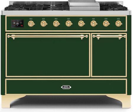 ILVE 48" Majestic II Dual Fuel Range with 8 Sealed Brass Burners and Griddle - 5.62 cu. ft. Oven - Brass (UM12FDQNS3EGG)