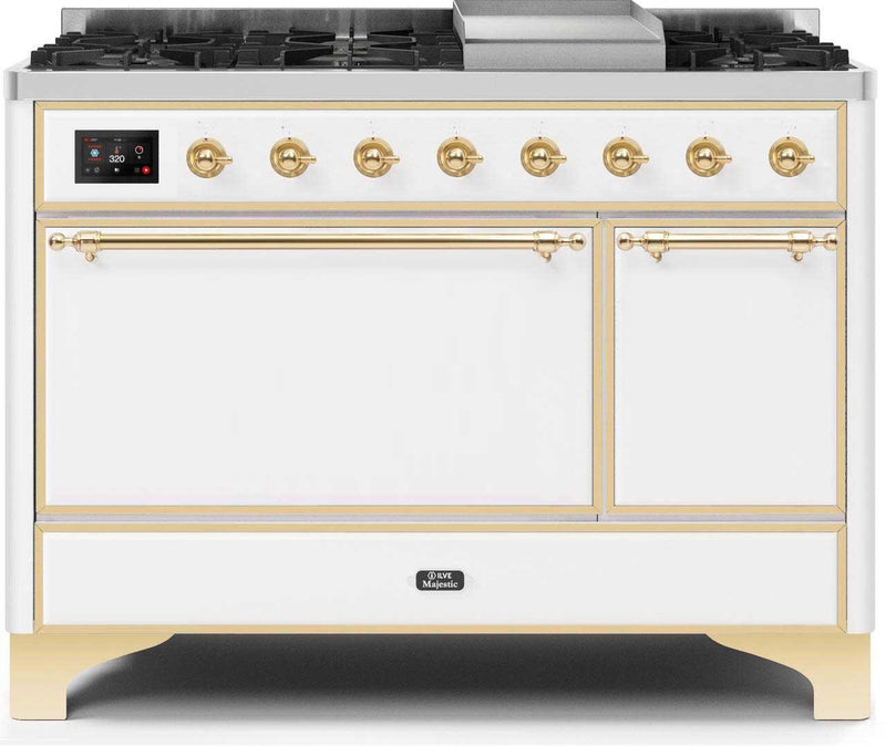 ILVE 48" Majestic II Dual Fuel Range with 8 Sealed Brass Burners and Griddle - 5.62 cu. ft. Oven - Brass (UM12FDQNS3WHG)