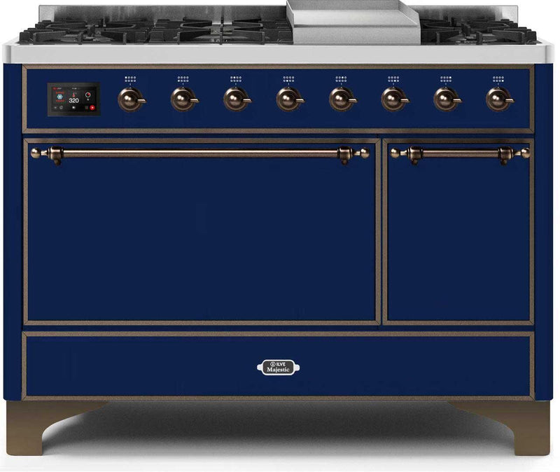 ILVE 48" Majestic II Dual Fuel Range with 8 Sealed Brass Burners and Griddle - 5.62 cu. ft. Oven - Bronze (UM12FDQNS3MBB)