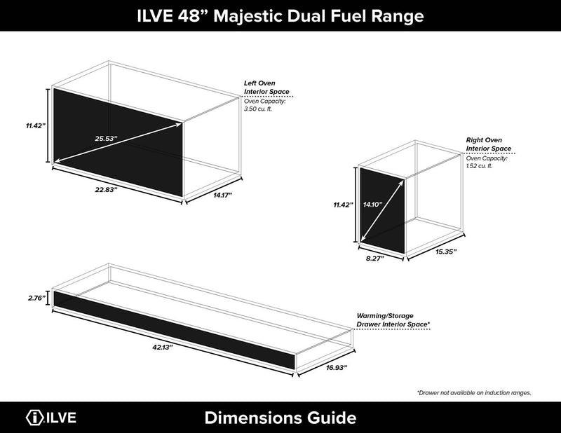ILVE 48" Majestic II Dual Fuel Range with 8 Sealed Brass Burners and Griddle - 5.62 cu. ft. Oven - Copper (UM12FDQNS3MGP)