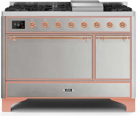 ILVE 48" Majestic II Dual Fuel Range with 8 Sealed Brass Burners and Griddle - 5.62 cu. ft. Oven - Copper (UM12FDQNS3SSP)