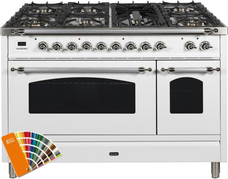 ILVE 48" Nostalgie - Dual Fuel Range with 7 Sealed Burners - 5 cu. ft. Oven - Griddle in Custom RAL Color with Chrome Trim (UPN120FDMPRALX)