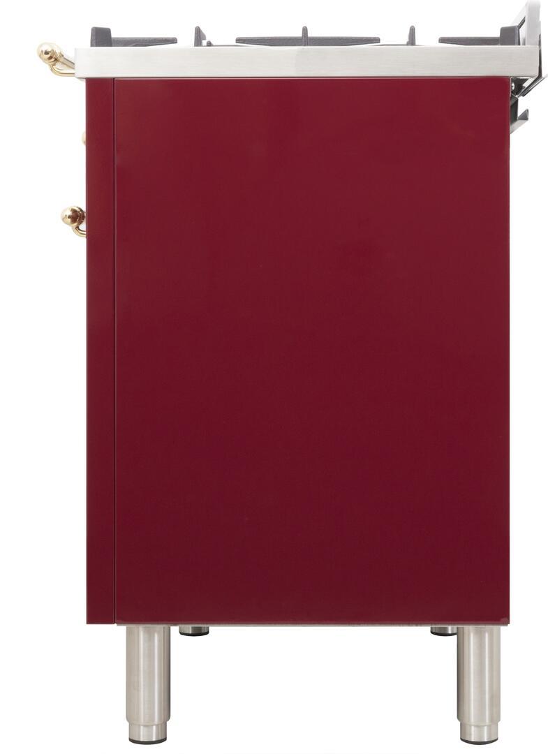 ILVE 48" Nostalgie - Dual Fuel Range with 7 Sealed Burners - 5 cu. ft. Oven - Griddle with Brass Trim in Burgundy (UPN120FDMPRB)