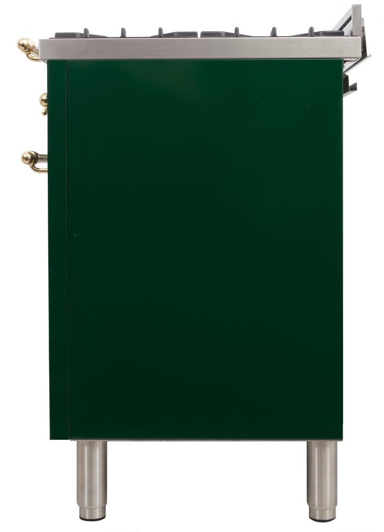 ILVE 48" Nostalgie - Dual Fuel Range with 7 Sealed Burners - 5 cu. ft. Oven - Griddle with Brass Trim in Emerald Green (UPN120FDMPVS)