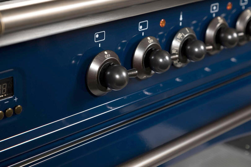 ILVE 48" Nostalgie - Dual Fuel Range with 7 Sealed Burners - 5 cu. ft. Oven - Griddle with Bronze Trim in Blue (UPN120FDMPBLY)