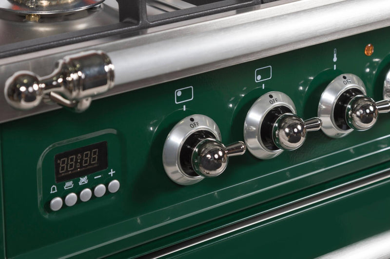 ILVE 48" Nostalgie - Dual Fuel Range with 7 Sealed Burners - 5 cu. ft. Oven - Griddle with Chrome Trim in Emerald Green (UPN120FDMPVSX)