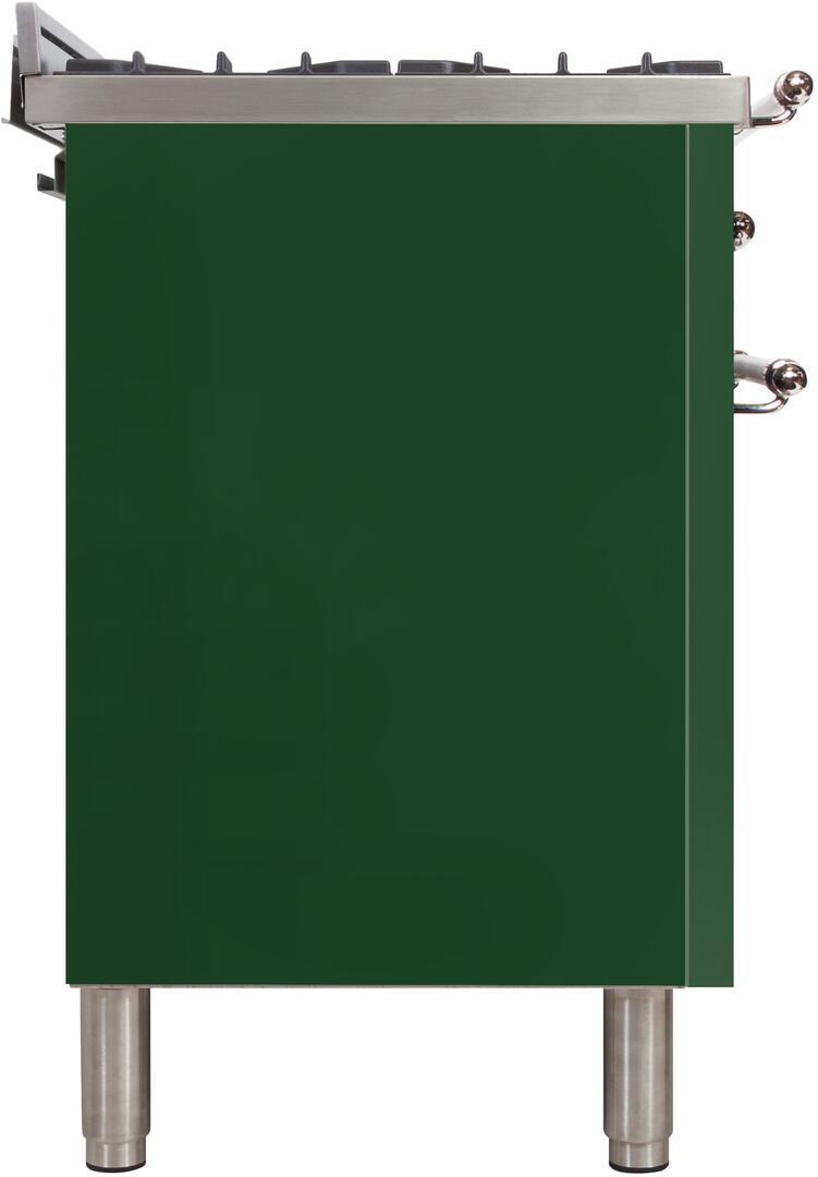 ILVE 48" Nostalgie - Dual Fuel Range with 7 Sealed Burners - 5 cu. ft. Oven - Griddle with Chrome Trim in Emerald Green (UPN120FDMPVSX)