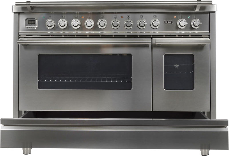 ILVE 48" Professional Plus Dual Fuel Range with 7 Sealed Burners - Double Ovens - Griddle - Stainless Steel (UPW120FDMPI)