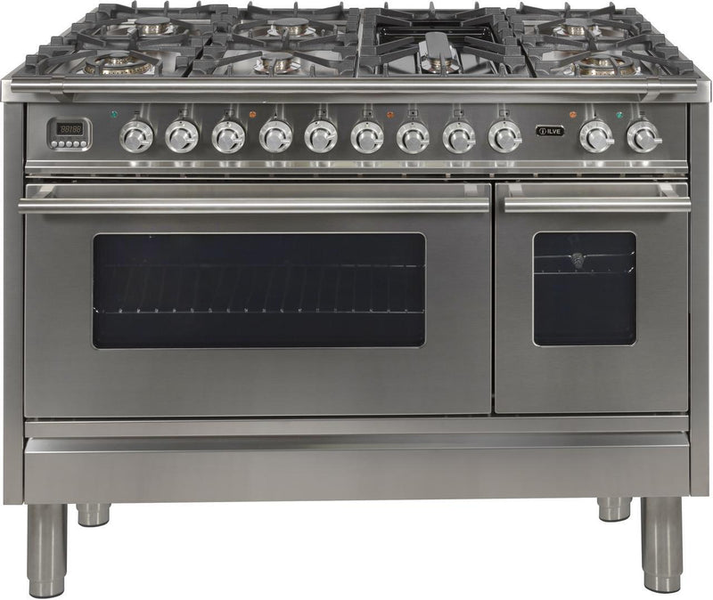 ILVE 48" Professional Plus Dual Fuel Range with 7 Sealed Burners - Double Ovens - Griddle - Stainless Steel (UPW120FDMPI)