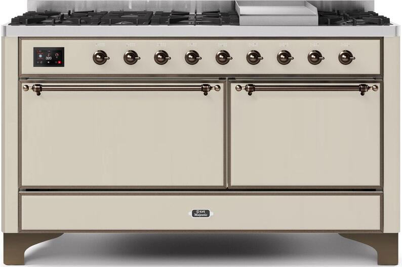 ILVE 60" Majestic II Dual Fuel Range with 9 Sealed Burners - Griddle - Dual Oven - Antique White (UM15FDQNS3AWB)