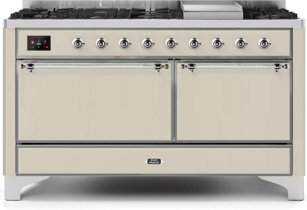 ILVE 60" Majestic II Dual Fuel Range with 9 Sealed Burners - Griddle - Dual Oven - Antique White (UM15FDQNS3AWC)