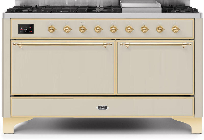 ILVE 60" Majestic II Dual Fuel Range with 9 Sealed Burners - Griddle - Dual Oven - Antique White (UM15FDQNS3AWG)