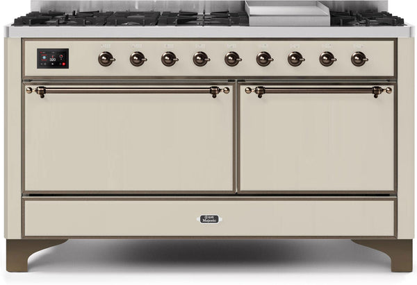 ILVE 60" Majestic II Dual Fuel Range with 9 Sealed Burners - Griddle - Dual Oven - Antique White (UM15FDQNS3AWP)