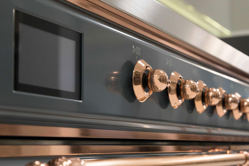 ILVE 60" Majestic II Dual Fuel Range with 9 Sealed Burners - Griddle - Dual Oven - Blue Grey with Copper Trim (UM15FDNS3BGP)