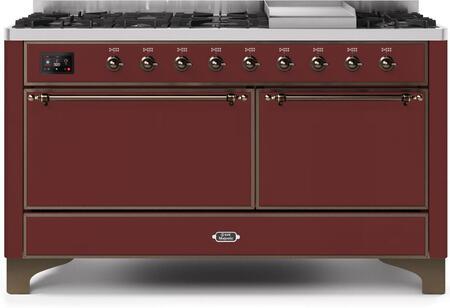 ILVE 60" Majestic II Dual Fuel Range with 9 Sealed Burners - Griddle - Dual Oven - Burgundy (UM15FDQNS3BUB)