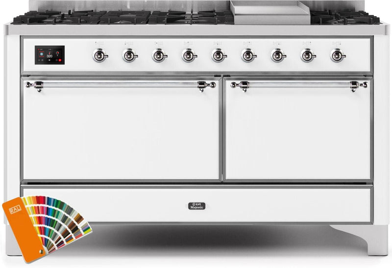 ILVE 60" Majestic II Dual Fuel Range with 9 Sealed Burners - Griddle - Dual Oven - Custom RAL Color (UM15FDQNS3RALB)