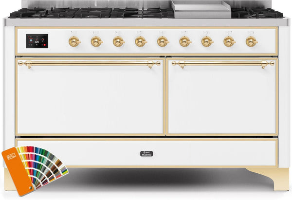 ILVE 60" Majestic II Dual Fuel Range with 9 Sealed Burners - Griddle - Dual Oven - Custom RAL Color (UM15FDQNS3RALG)